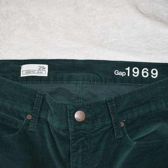 GAP 1969 Fine Corduroy Legging Jean Sz 29R Pants 5 Pocket Mid Rise Green Boho - Picture 9 of 15